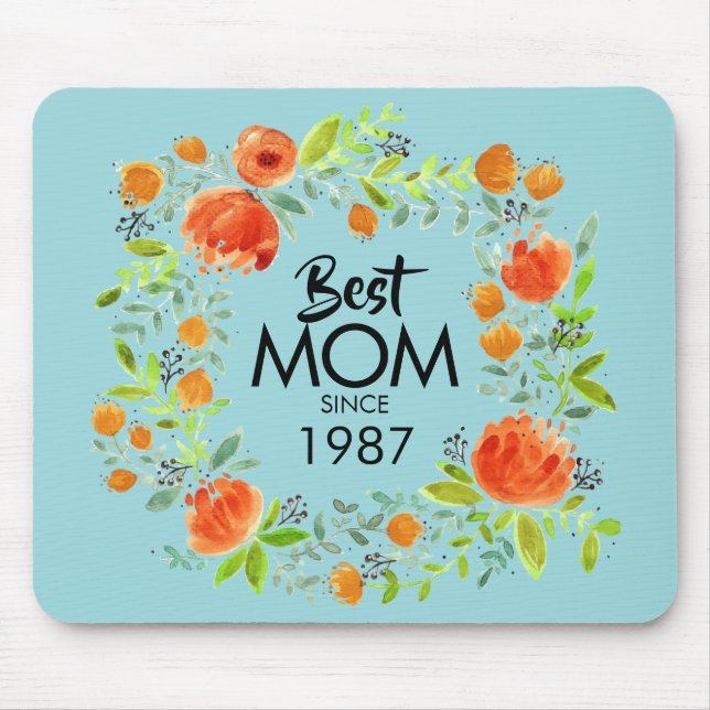 Melhor Mãe Desde Watercolor Floral Mousepad (Frente)
