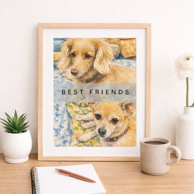 Melhores Amigos Cachorros Fofos Poster Aquarela (Criador carregado)