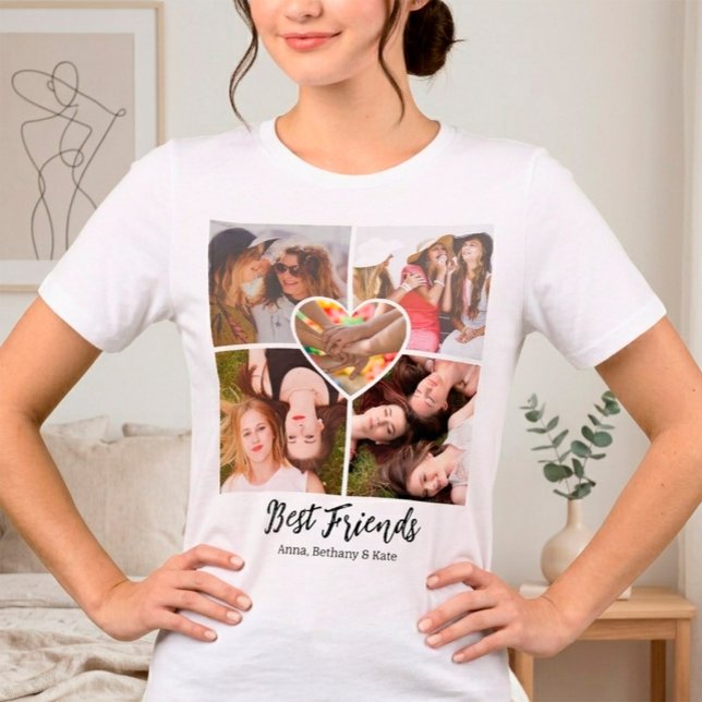 Melhores Amigos Únicos Colagem de Fotos Personaliz (Best Friends Custom Photo Collage Tshirt)