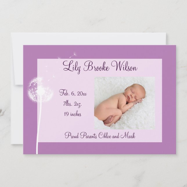 Melhores Desejos!! Anúncio de nascimento 1 (roxo) (Frente)