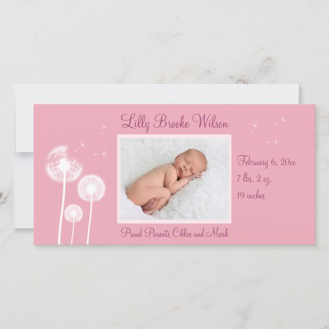 Melhores Desejos!! Anúncio de nascimento 2 (rosa) (Frente)