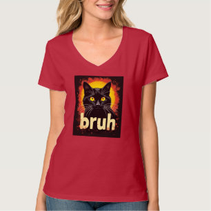 Meme Bruh Gato Negro - Camiseta Gato Engraçado