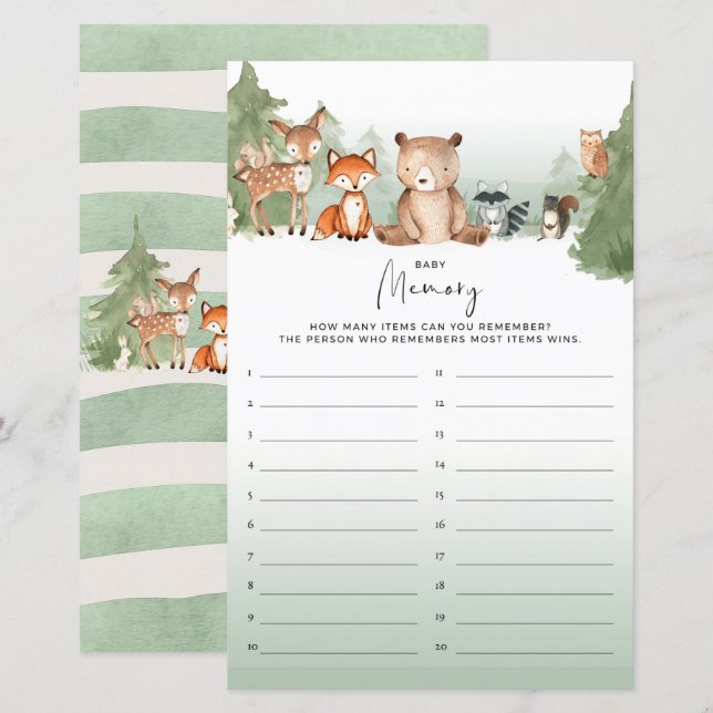 Memória de jogo do Woodland Chá de fraldas (Frente/Verso)