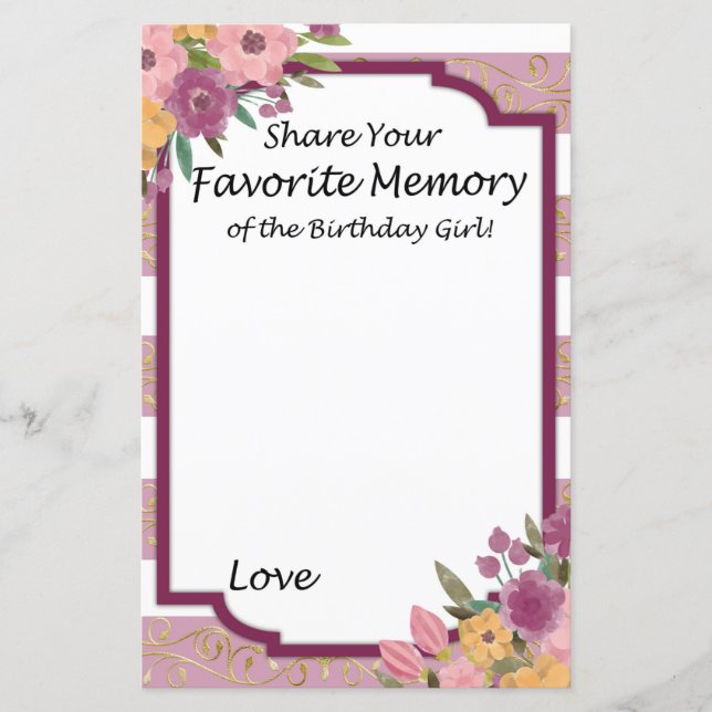 Memória favorita com rosa striping da garota de an (Frente)