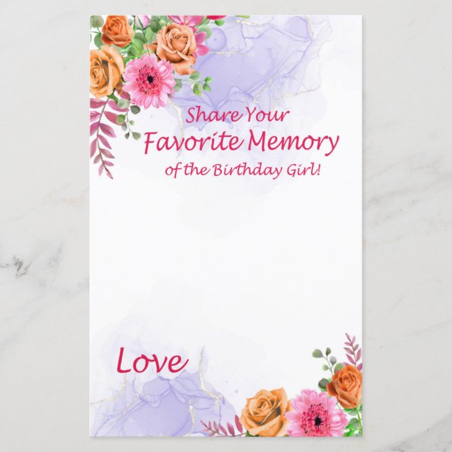 Memória Favorita das Flores da Menina do Aniversár (Frente)