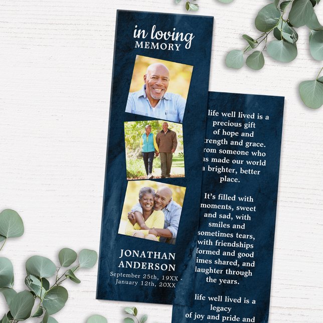 Memorial 3 Foto Blue Funeral Prayer Bookmark (Criador carregado)