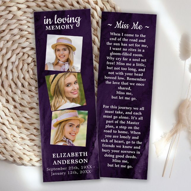 Memorial 3 Fotografia Funeral Prayer Bookmark Purp (Criador carregado)
