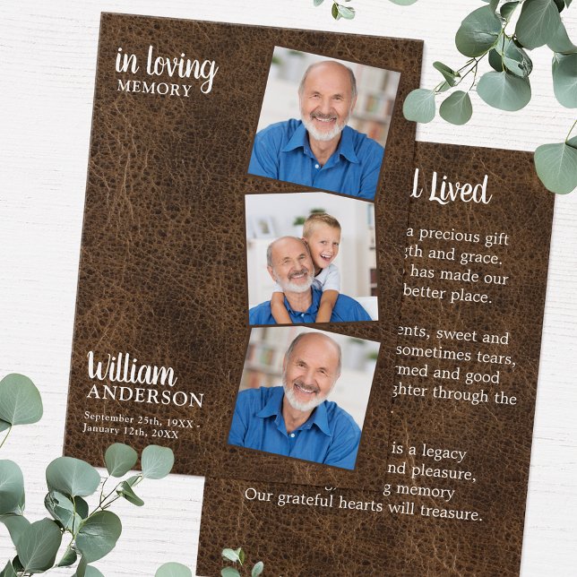 Memorial 3 Fotografia Funeral Prayer Card Leather (Criador carregado)