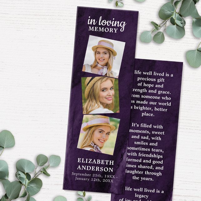 Memorial 3 Fotografia Púrpura Funeral Oral Bookmar (Criador carregado)