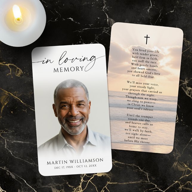 Memorial Beach Sunset Cross Poem Prayer Card (Criador carregado)