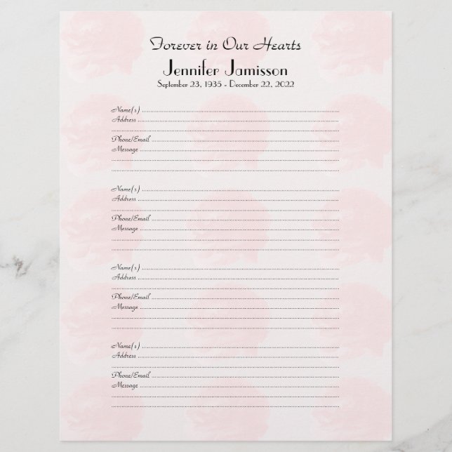 Memorial Book Filler Login Página 4 Nome Página Ro (Frente)