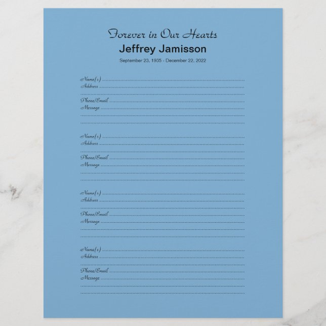 Memorial Book Filler Login Página 4 Nomes por Pági (Frente)