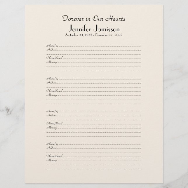 Memorial Book Filler Login Página 4 Nomes por Pági (Frente)