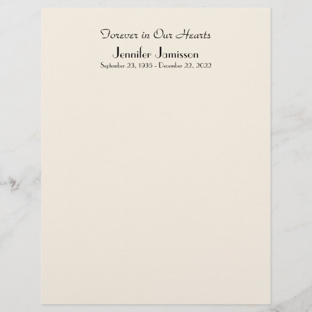 Memorial Book Filler Page, Off White Color (Frente)