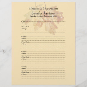 Memorial Book Filler Sign-In Page 4 Names per Page