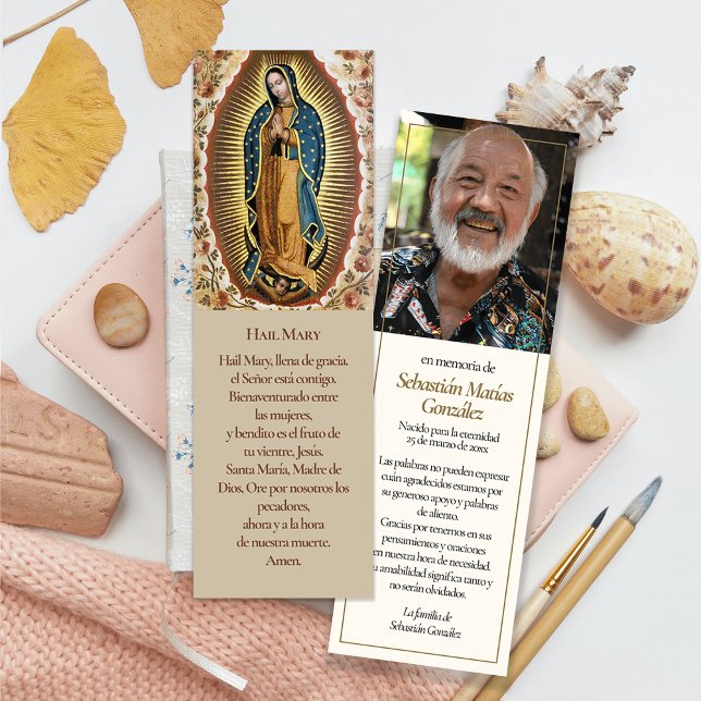 Memorial Bookmark Guadalupe Cartões de condolência (catholic, religious, celebration of life, in loving memory of, prayer cards for bereavement)