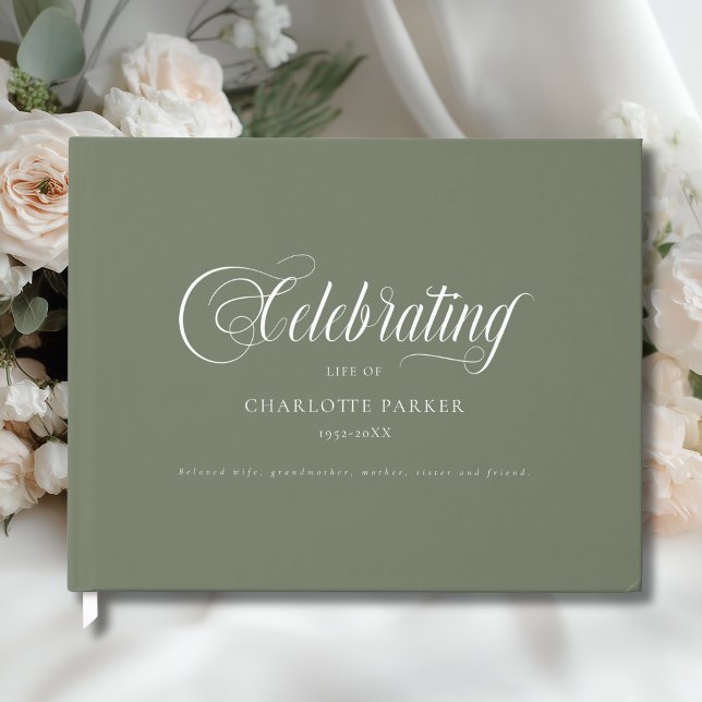 Memorial "Celebrando a vida de"   Livro de Registr (Memorial "In Loving memory" Green Guest Book)