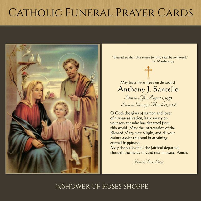 Memorial do Funeral Católico da Santa Família - (Holy Family traditional Catholic Funeral Prayer Cards  - Easy to personalize)