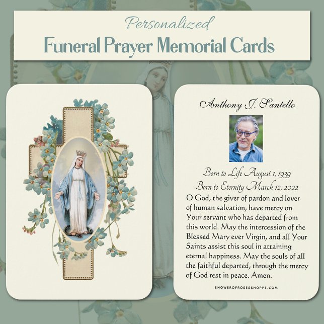 Memorial do Funeral Católico Oração Santa (Traditional Catholic Funeral Memorial Prayer Cards of the Blessed Virgin Mary)