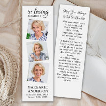Memorial Elegante 3 Foto Funeral Poem Bookmark