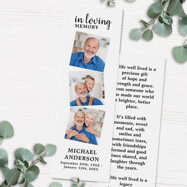 Memorial Elegante 3 Foto Funeral Prayer Bookmark (Criador carregado)