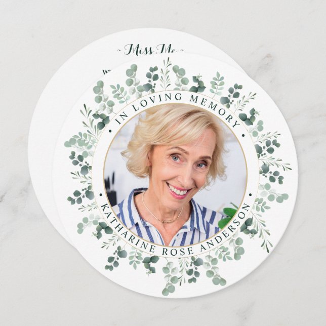 Memorial Elegante Eucalyptus Cartão Funeral (Frente/Verso)