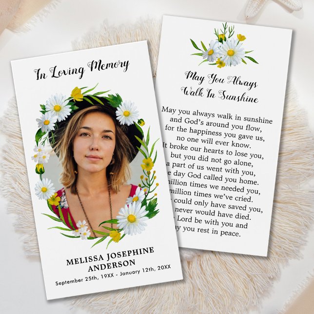 Memorial Floral Daisy Foto Funeral Prayer Card (Criador carregado)