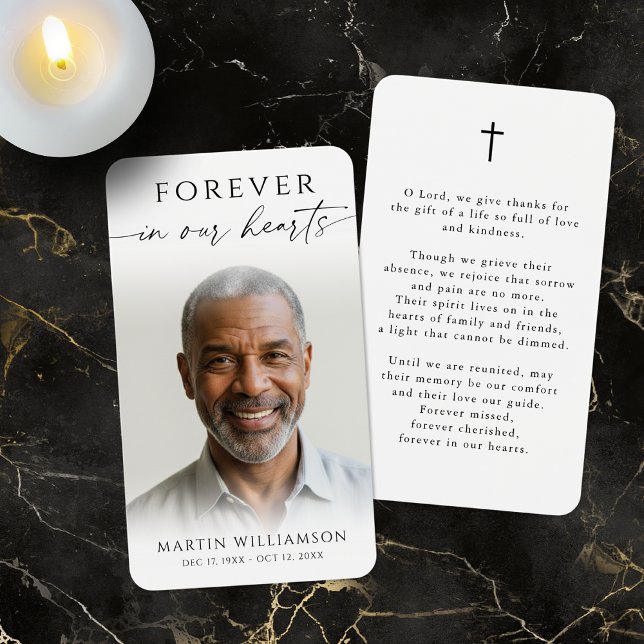 Memorial Forever Hearts Photo Cross Prayer Card (Criador carregado)