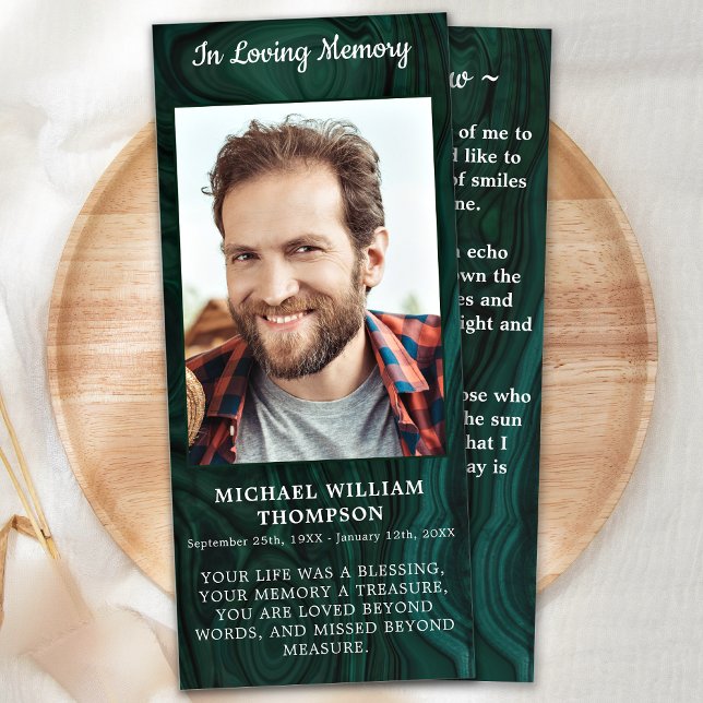 Memorial Foto Funeral Prayer Card Emerald Green (Criador carregado)