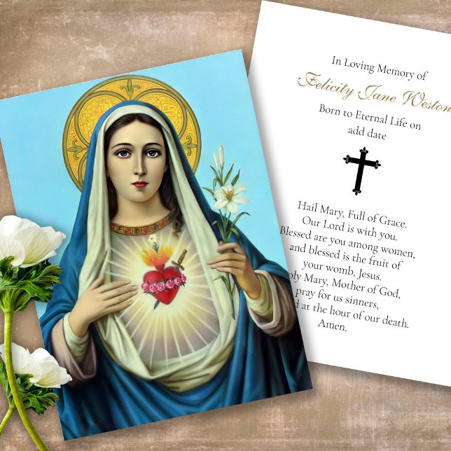 Memorial Funcional Mãe Maria Cartões de condolênci (catholic, religious, celebration of life, in loving memory of, prayer cards for bereavement)