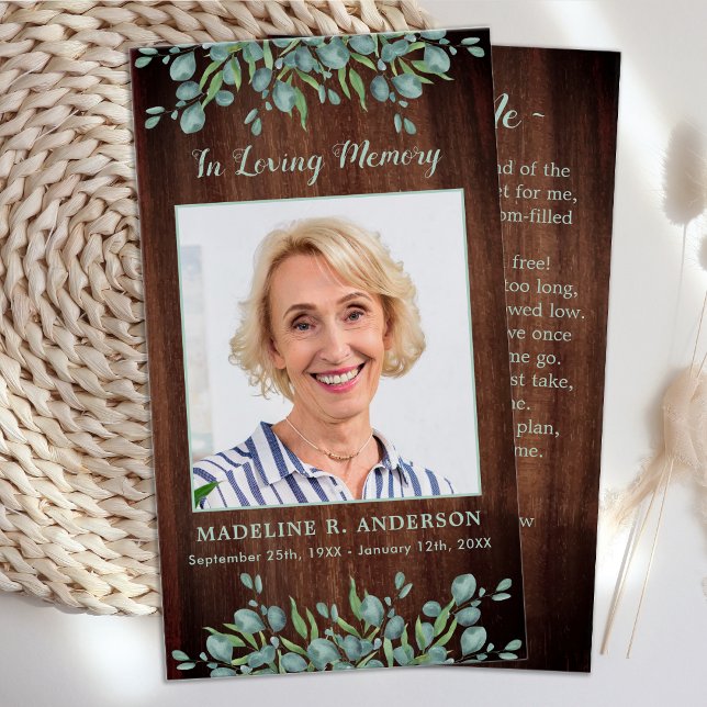 Memorial Funeral da Madeira Rustic Greenery Cartão (Criador carregado)