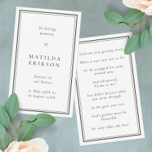Memorial Funeral Elegante - Cartão de Oração