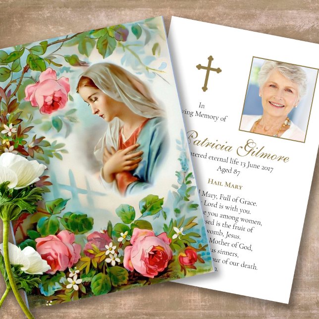 Memorial Funeral Nossa Senhora Oradora Cartões de  (catholic, religious, celebration of life, in loving memory of, prayer cards for bereavement)