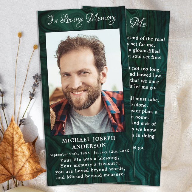 Memorial Funeral Prayer Bookmark Foto Marbl Verde (Criador carregado)