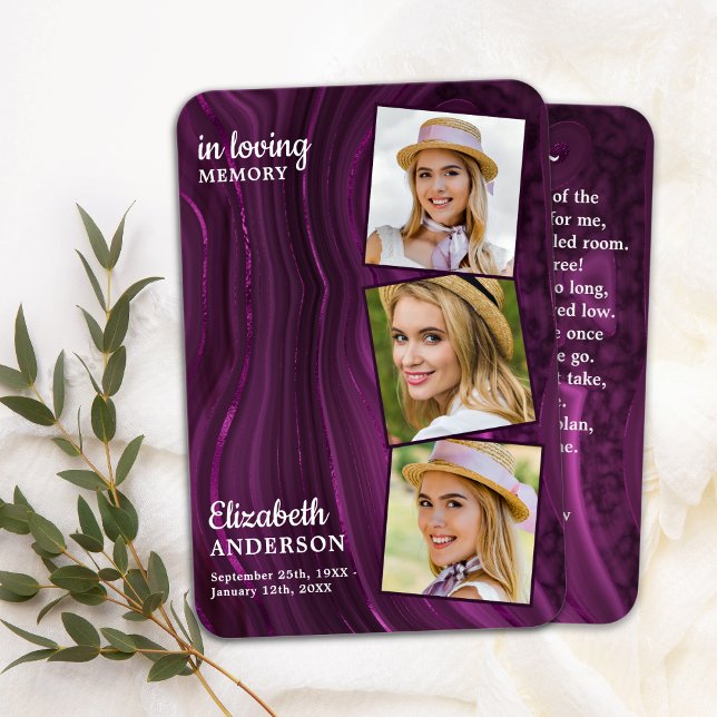 Memorial Funeral Prayer Card 3 Foto Roxo Marble (Criador carregado)