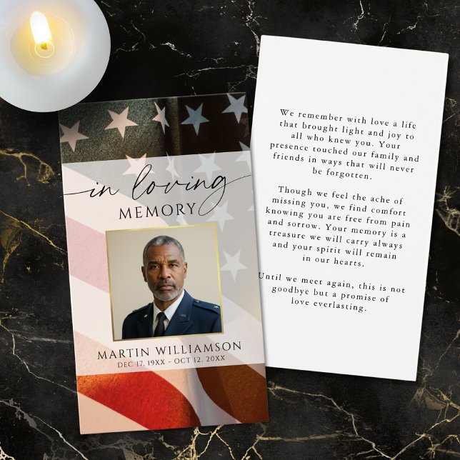 Memorial Military US Flag Photo Prayer Card (Criador carregado)