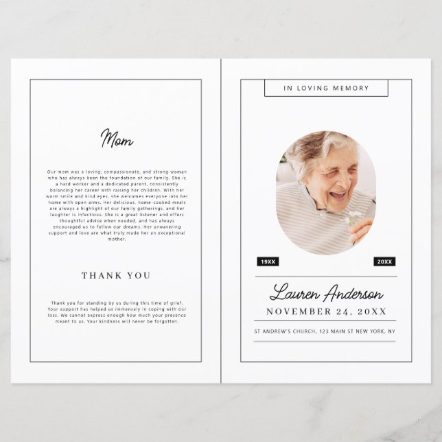 Memorial Modern Minimalista Black and White Progra (Frente)