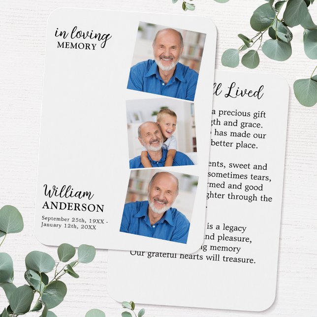 Memorial Moderno 3 Cartões de Oração Funeral Fotog (Criador carregado)