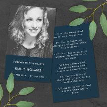 Memorial Moderno | Cartão Poema Funeral Azul Marin