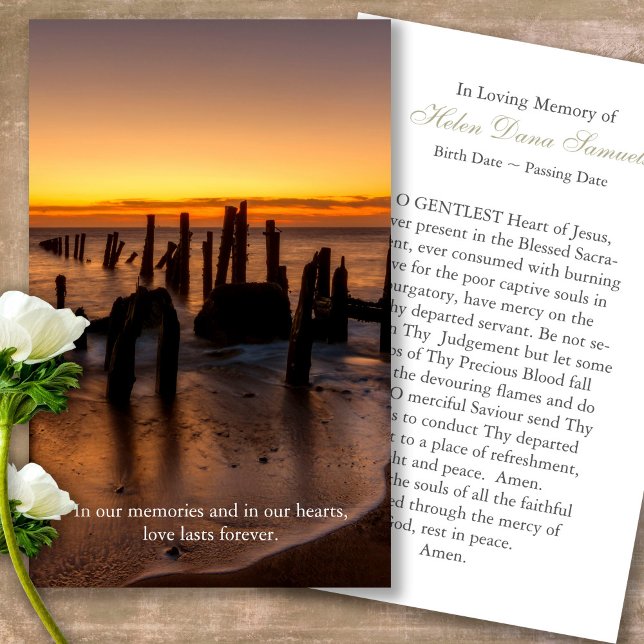 Memorial Perda Sunset Funeral Cartões de condolênc (sunset, sunrise, beach, celebration of life, in loving memory of, prayer cards for bereavement)