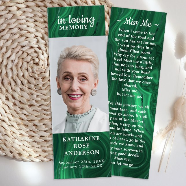 Memorial Poem Emerald Green Photo Funeral Bookmark (Criador carregado)