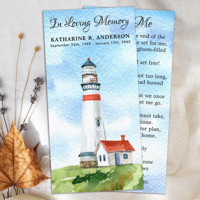 Memorial Poem Lighthouse Funeral Prayer Bookmark (Criador carregado)