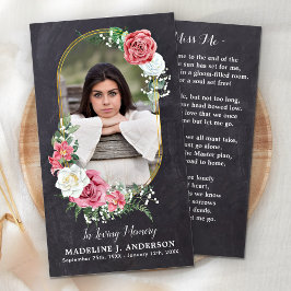 Memorial Prayer Card Elegante Photo Floral Funeral