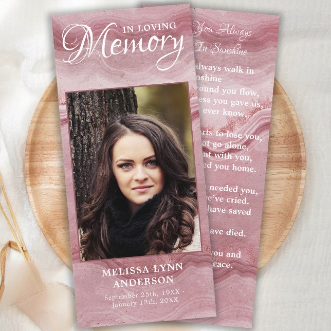 Memorial Prayer Card Funeral Bookmark Rose Quartz  (Criador carregado)