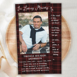 Memorial Prayer Funeral Bookmark Burgundy Xadrez