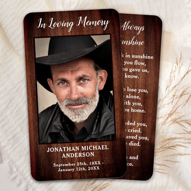 Memorial Rustic Country Foto Funeral Prayer Card (Criador carregado)
