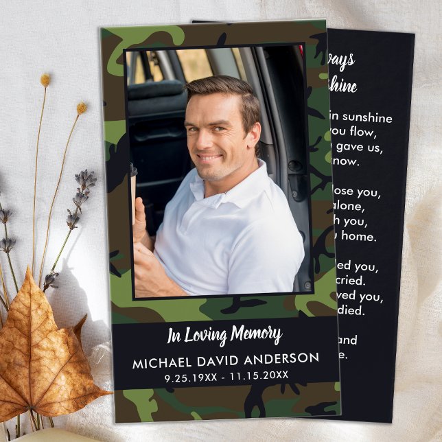 Memorial Simpatia Foto Camo Cartão Funeral de Oraç (Criador carregado)