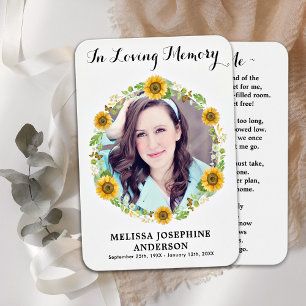 Memorial Sunflower Foto Funeral Prayer Card