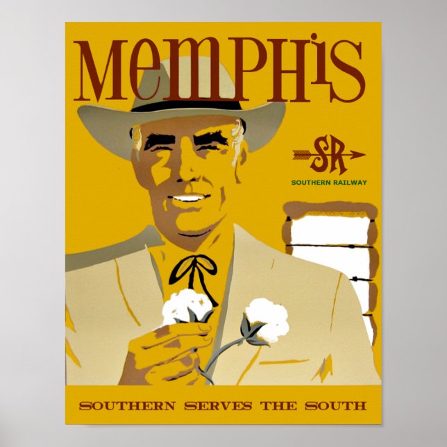 Memphis. Poster de viagens de Estilo Vintage (Frente)