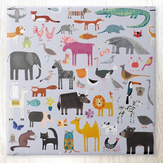 Menagerie animal (Fun animal menagerie pettern ceramic tile)